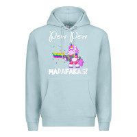 Blue Mist womens pew madafakas funny fantasy unicorn with rainbow gun   white v Premium Hoodie - linhVisuals