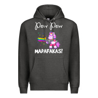 Charcoal Heather womens pew madafakas funny fantasy unicorn with rainbow gun   white v Premium Hoodie - linhVisuals