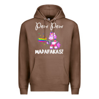 Chestnut womens pew madafakas funny fantasy unicorn with rainbow gun   white v Premium Hoodie - linhVisuals