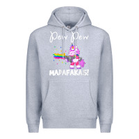 Heather Grey womens pew madafakas funny fantasy unicorn with rainbow gun   white v Premium Hoodie - linhVisuals