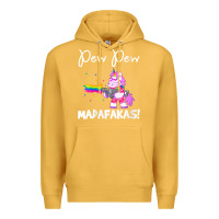 Mustard womens pew madafakas funny fantasy unicorn with rainbow gun   white v Premium Hoodie - linhVisuals