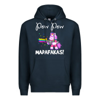 Navy womens pew madafakas funny fantasy unicorn with rainbow gun   white v Premium Hoodie - linhVisuals