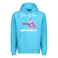 Ocean Blue womens pew madafakas funny fantasy unicorn with rainbow gun   white v Premium Hoodie - linhVisuals