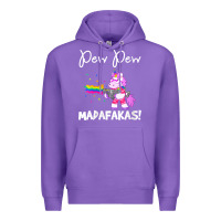 Purple womens pew madafakas funny fantasy unicorn with rainbow gun   white v Premium Hoodie - linhVisuals