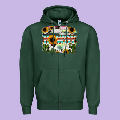 Howdy Serape And Sunflower Zipper Hoodie Designed By Ranaportraitstore