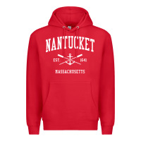 Red nantucket ma vintage crossed oars & boat anchor sports pullover hoodie Premium Hoodie - linhVisuals