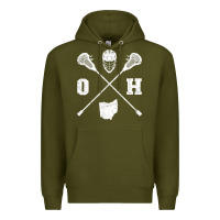 Army Green ohio lacrosse sticks & helmet state outline lax player t shirt Premium Hoodie - linhVisuals
