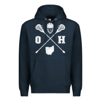 Navy ohio lacrosse sticks & helmet state outline lax player t shirt Premium Hoodie - linhVisuals