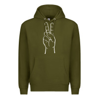 Army Green peace sign two fingers hand gesture symbol illustration t shirt Premium Hoodie - linhVisuals