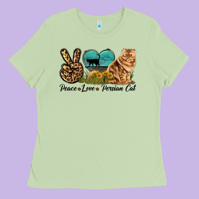 Peace Love Persian Cat Ladies Tee Designed By Lillyallendesigns