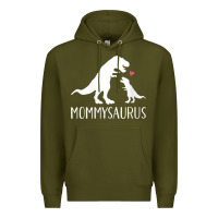 Army Green womens mommysaurus mom and baby dinosaur v neck t shirt Premium Hoodie - linhVisuals