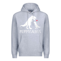 Heather Grey womens mommysaurus mom and baby dinosaur v neck t shirt Premium Hoodie - linhVisuals