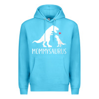 Ocean Blue womens mommysaurus mom and baby dinosaur v neck t shirt Premium Hoodie - linhVisuals