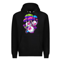 Black psychedelic mushroom hippie magic fungus shrooms trance rave t shirt Premium Hoodie - linhVisuals