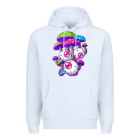 White psychedelic mushroom hippie magic fungus shrooms trance rave t shirt Premium Hoodie - linhVisuals
