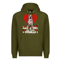 Army Green pitbull lover dog roses funny just a girl who loves pitbull 213 pitbul Premium Hoodie - linhVisuals
