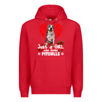Red pitbull lover dog roses funny just a girl who loves pitbull 213 pitbul Premium Hoodie - linhVisuals