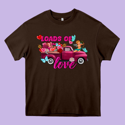 Loads Of Love Valentine's Day Truck Heavy Core Tee Designed By Fadigitalartstudio