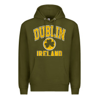 Army Green womens dublin ireland varsity style shamrock green with amber print v Premium Hoodie - linhVisuals