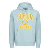 Blue Mist womens dublin ireland varsity style shamrock green with amber print v Premium Hoodie - linhVisuals