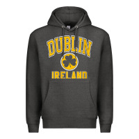 Charcoal Heather womens dublin ireland varsity style shamrock green with amber print v Premium Hoodie - linhVisuals