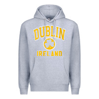 Heather Grey womens dublin ireland varsity style shamrock green with amber print v Premium Hoodie - linhVisuals