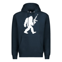 Navy bigfoot with rifle sasquatch 2nd amendment gun t shirt Premium Hoodie - linhVisuals