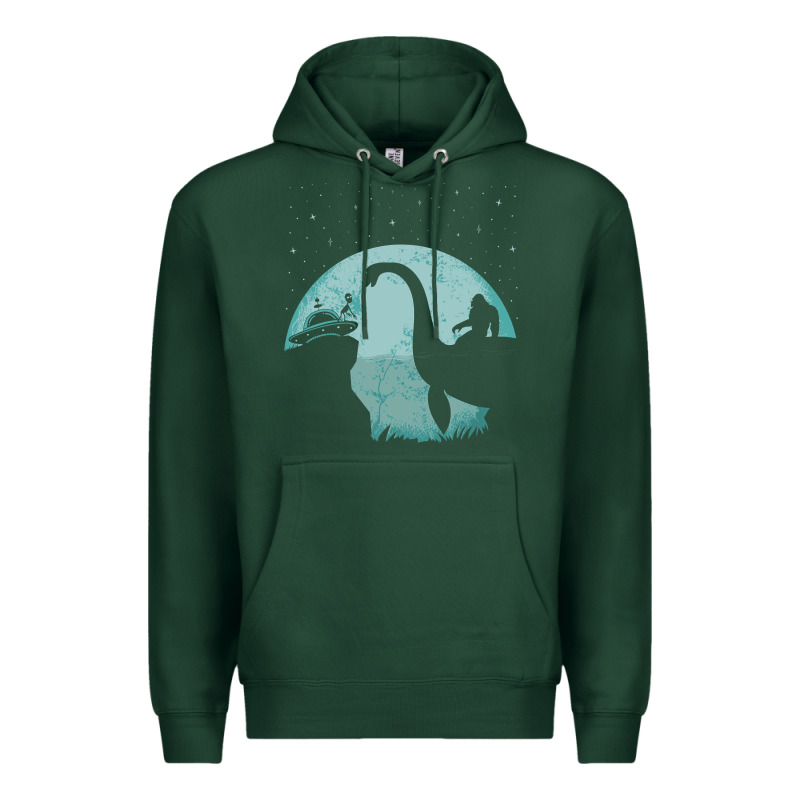 Bigfoot Riding Loch Ness Monster Sasquatch Ufo Abduction Pullover Hood Premium Hoodie by linhVisuals | Teevron