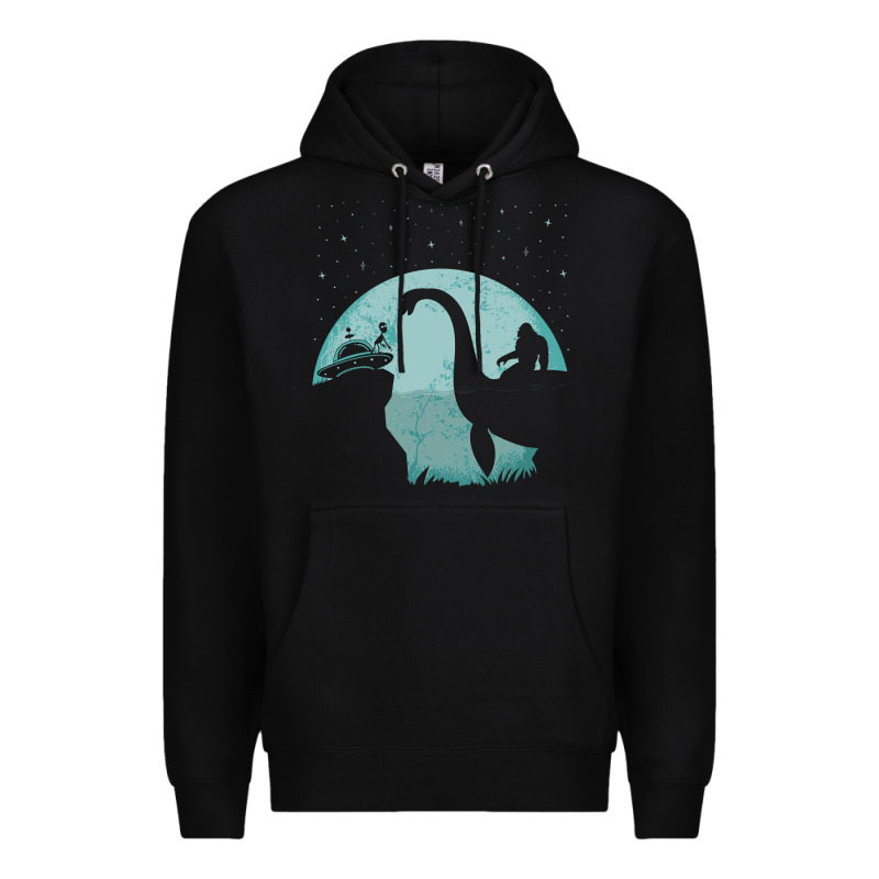 Bigfoot Riding Loch Ness Monster Sasquatch Ufo Abduction Pullover Hood Premium Hoodie by linhVisuals | Teevron