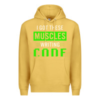 Antique Gold funny programmer writing code muscles meme for computer geek Premium Hoodie - linhVisuals