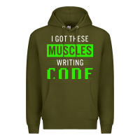 Army Green funny programmer writing code muscles meme for computer geek Premium Hoodie - linhVisuals