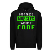 Black funny programmer writing code muscles meme for computer geek Premium Hoodie - linhVisuals