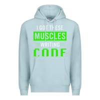 Blue Mist funny programmer writing code muscles meme for computer geek Premium Hoodie - linhVisuals
