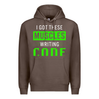 Coffee funny programmer writing code muscles meme for computer geek Premium Hoodie - linhVisuals