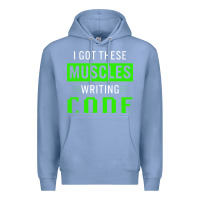 Colony Blue funny programmer writing code muscles meme for computer geek Premium Hoodie - linhVisuals