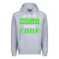 Heather Grey funny programmer writing code muscles meme for computer geek Premium Hoodie - linhVisuals