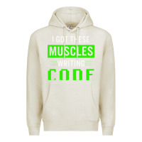 Oatmeal Heather funny programmer writing code muscles meme for computer geek Premium Hoodie - linhVisuals