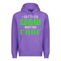 Purple funny programmer writing code muscles meme for computer geek Premium Hoodie - linhVisuals