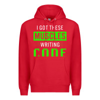 Red funny programmer writing code muscles meme for computer geek Premium Hoodie - linhVisuals