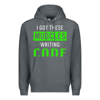Rock funny programmer writing code muscles meme for computer geek Premium Hoodie - linhVisuals