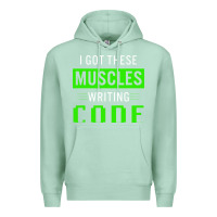 Seafoam funny programmer writing code muscles meme for computer geek Premium Hoodie - linhVisuals