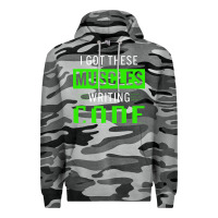 Slate Camo funny programmer writing code muscles meme for computer geek Premium Hoodie - linhVisuals