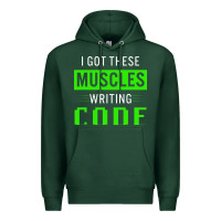 Sports Green funny programmer writing code muscles meme for computer geek Premium Hoodie - linhVisuals