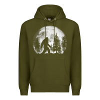 Army Green bigfoot in the forest hiding at night full moon trees nature t shirt Premium Hoodie - linhVisuals