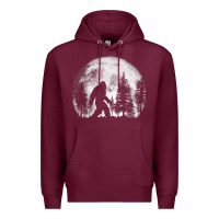 Burgundy bigfoot in the forest hiding at night full moon trees nature t shirt Premium Hoodie - linhVisuals