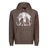 Coffee bigfoot in the forest hiding at night full moon trees nature t shirt Premium Hoodie - linhVisuals