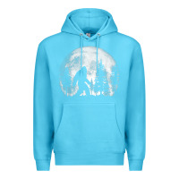Ocean Blue bigfoot in the forest hiding at night full moon trees nature t shirt Premium Hoodie - linhVisuals