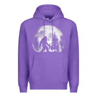 Purple bigfoot in the forest hiding at night full moon trees nature t shirt Premium Hoodie - linhVisuals