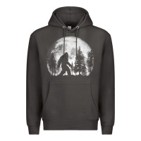 Smoke bigfoot in the forest hiding at night full moon trees nature t shirt Premium Hoodie - linhVisuals