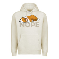 Oatmeal Heather nope lazy corgi Premium Hoodie - linhVisuals
